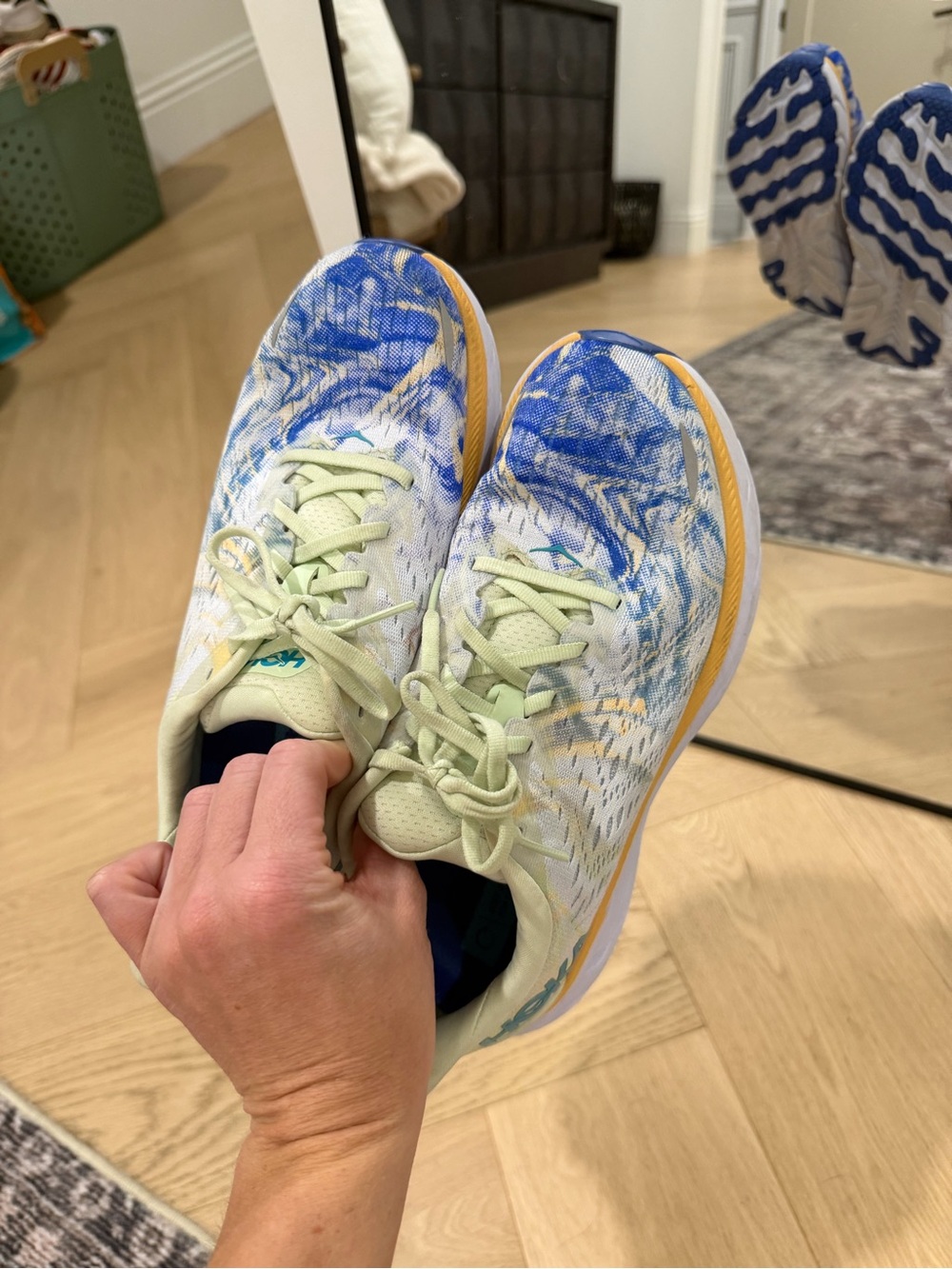 Hoka Women's Light Green, Blue & Yellow Running Shoes - Picture 7 of 8